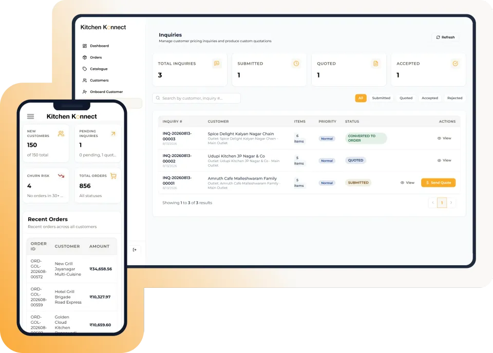 Kitchen Konnect seller statements showing per-account sales amounts and payment history